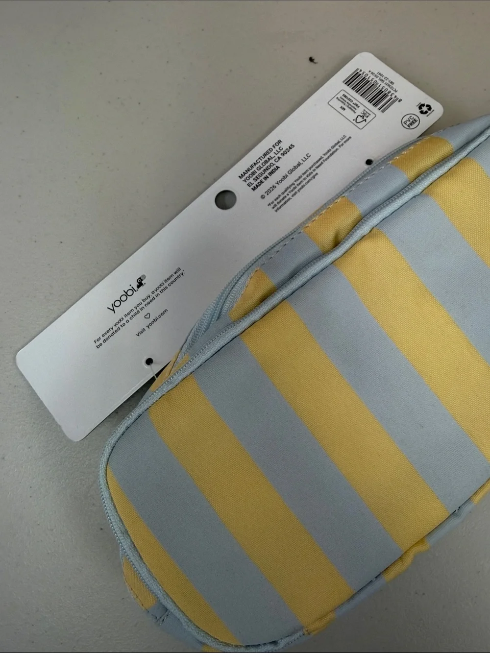 Yoobi Yellow, Light Blue & Pink Heart Striped Pencil Case multiple pockets uses